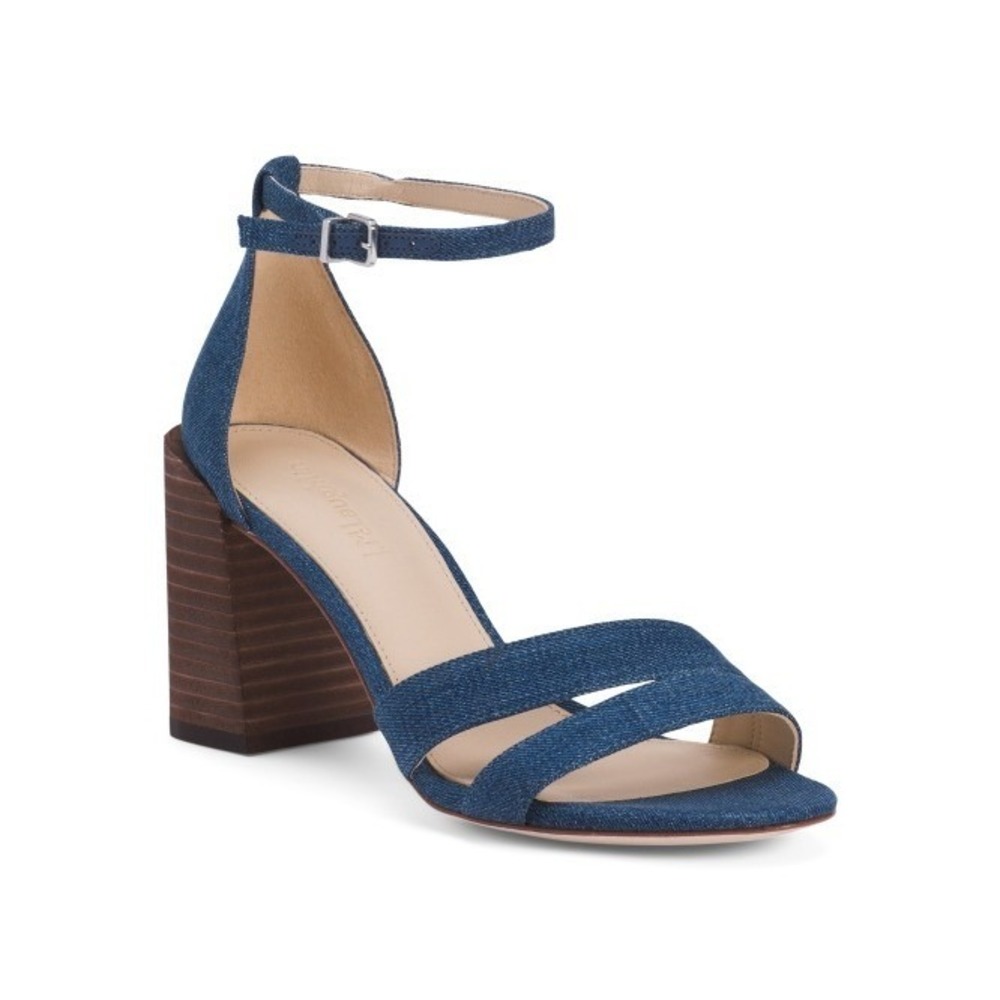 NWT J. MCLAUGHLIN Shauna Heeled Sandals Women Denim Ankle Strap 11 Navy $268